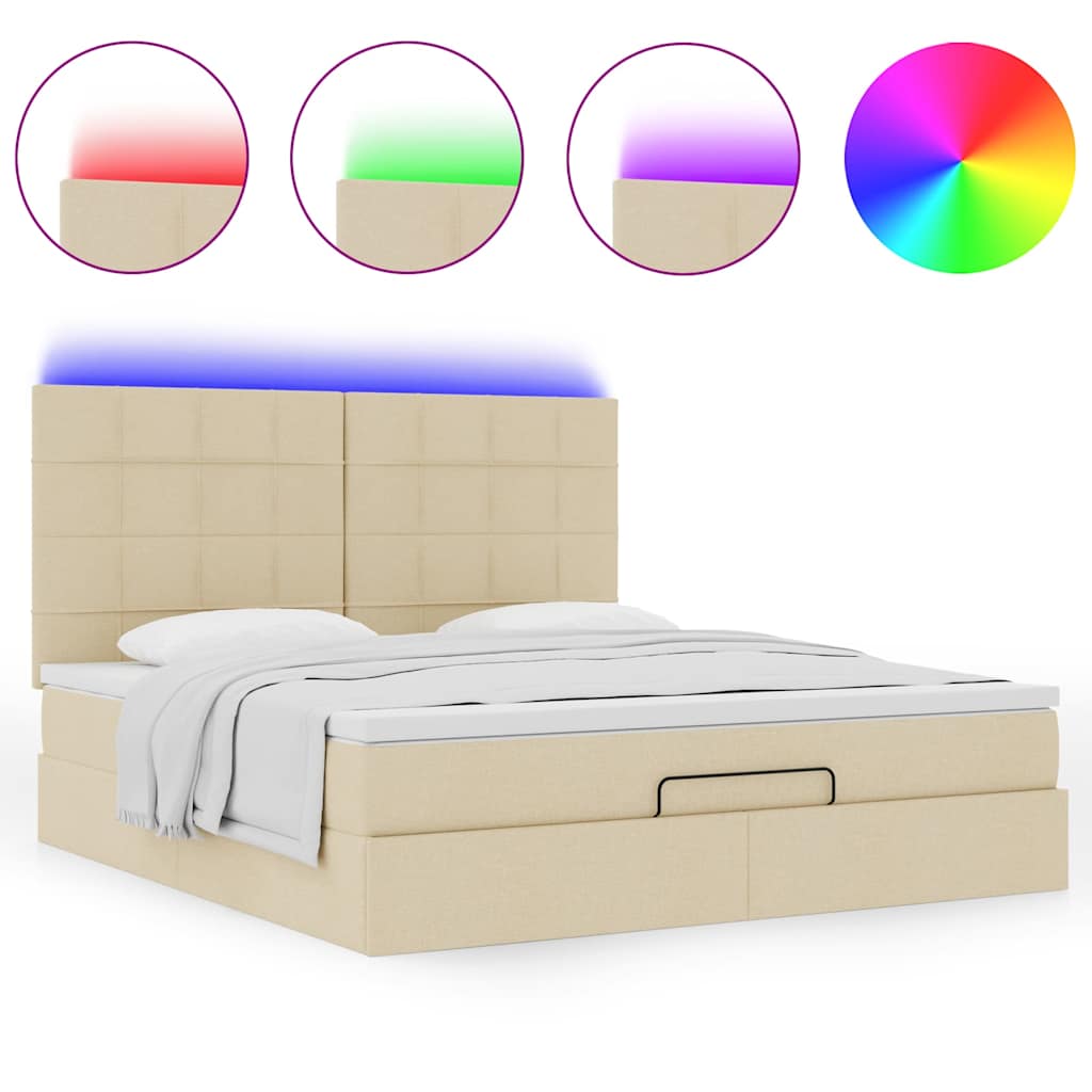 Otomanski krevet s madracem i LED krem 160x200cm tkanine