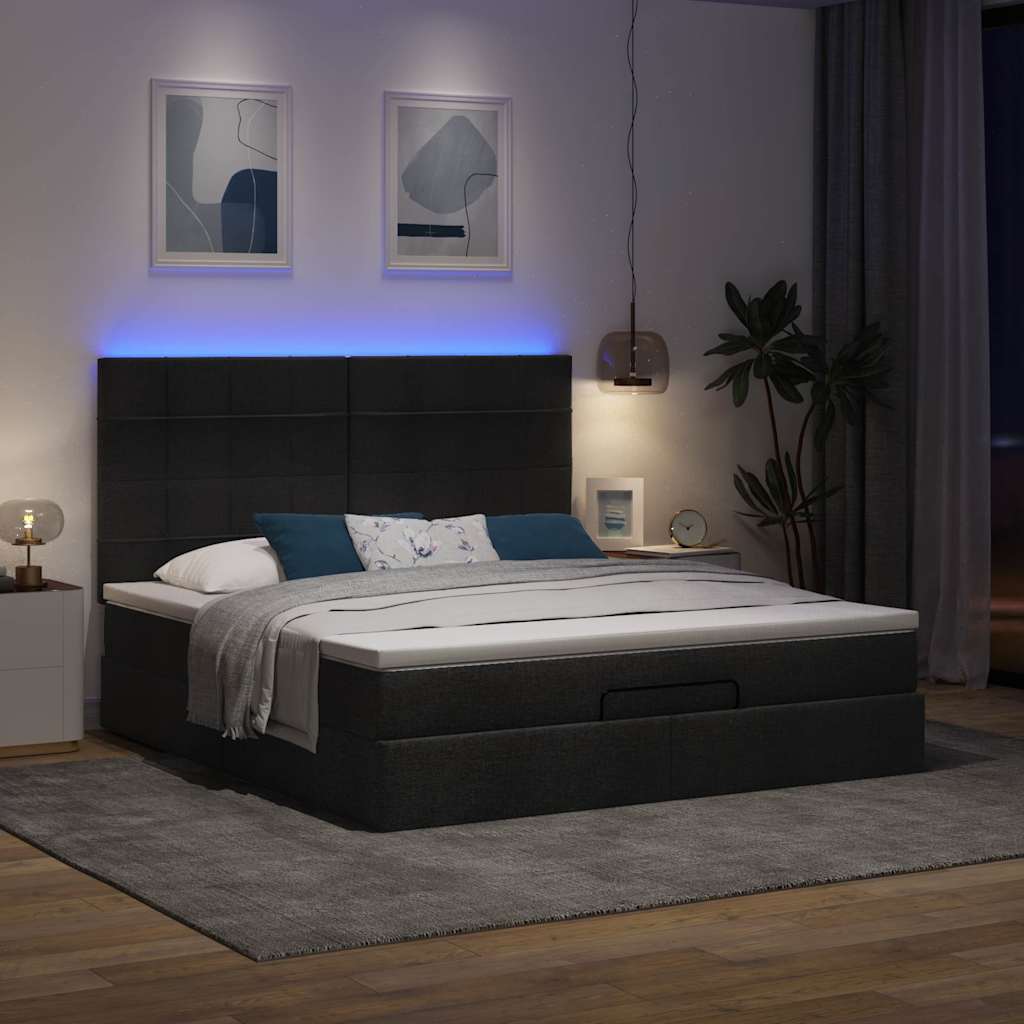 Otomanski krevet s madracem i LED crni 180x200cm od tkanine