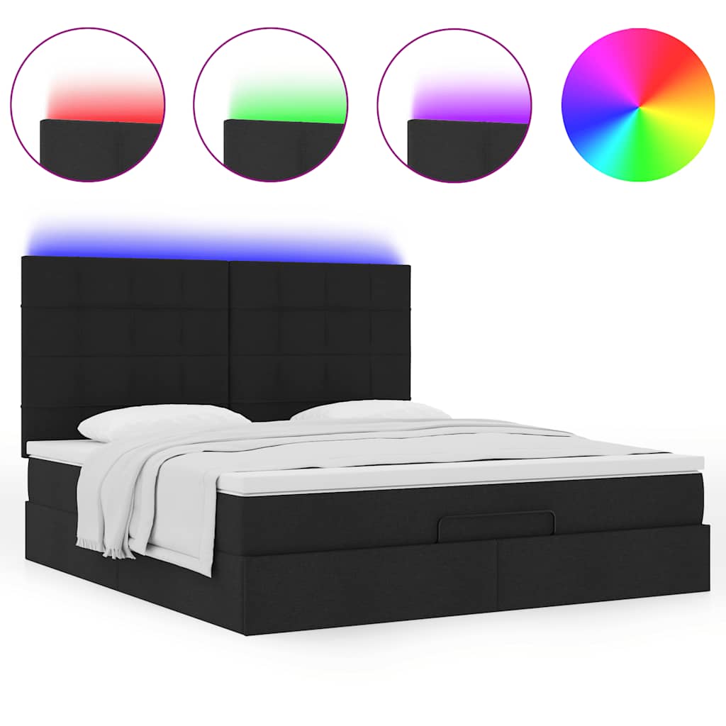 Otomanski krevet s madracem i LED crni 180x200cm od tkanine