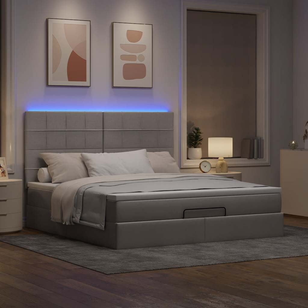 Otomanski krevet s madracem i LED smeđesivi 180x200 cm tkanine