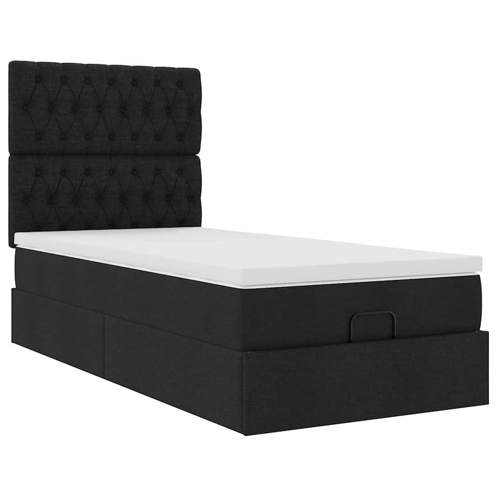 Otomanski krevet s madracem i LED crna 80x200cm tkanina