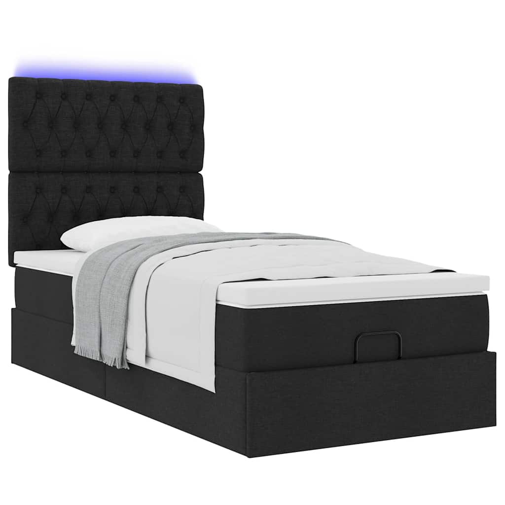 Otomanski okvir kreveta s madraca crni 90x200cm od tkanine