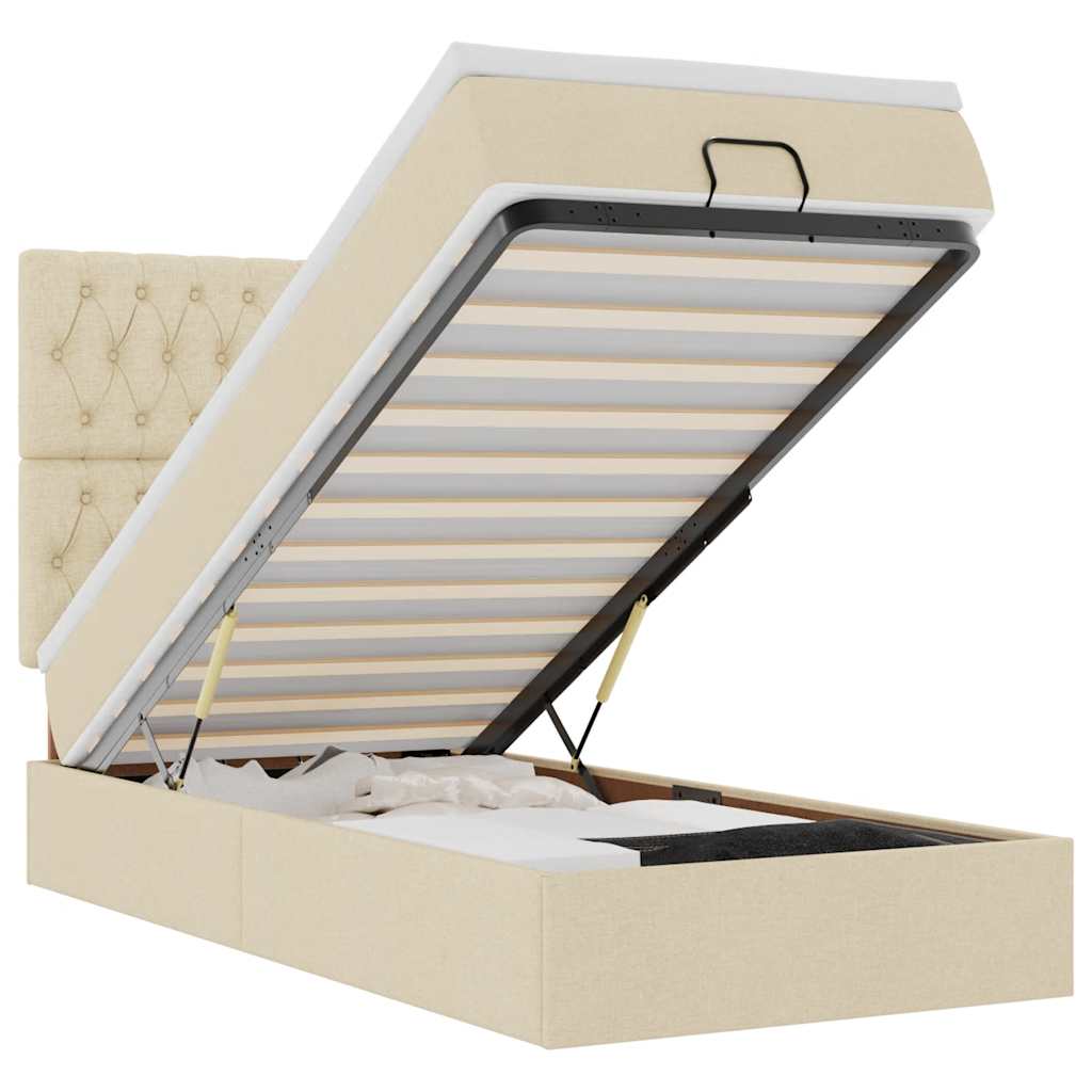 Otomanski krevet s madracem i LED krem 90x200 cm tkanine