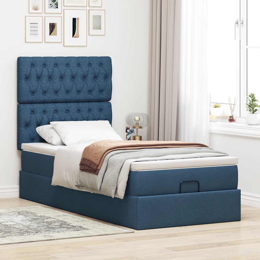 Otomanski krevet s madracem i LED plavi 90x200 cm tkanine