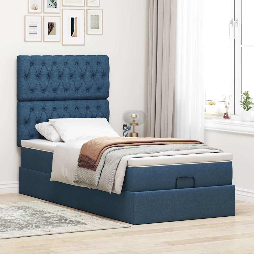 Otomanski krevet s madracem i LED plavi 100x200 cm tkanine