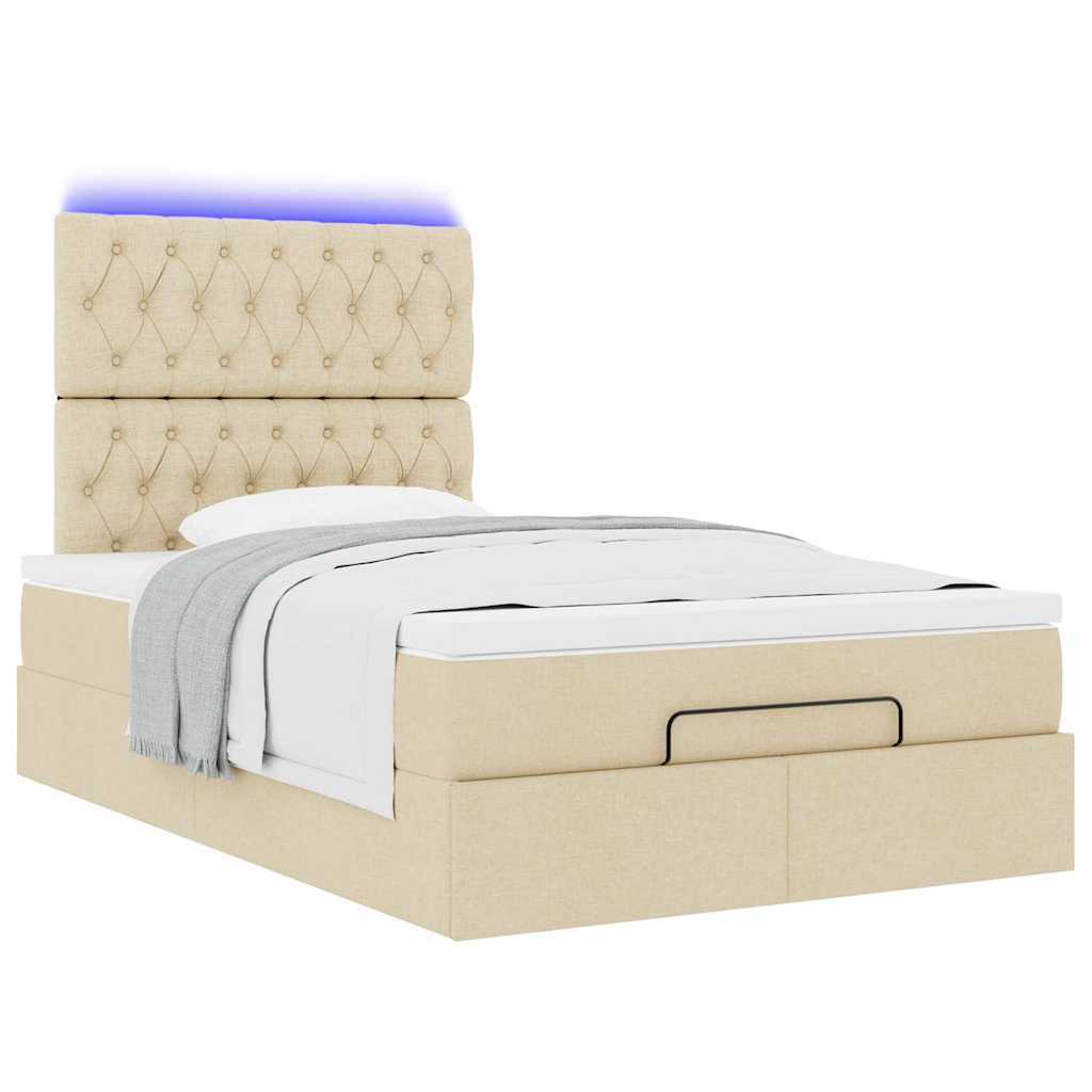 Otomanski krevet madracem i LED krem 120x190 cm tkanina