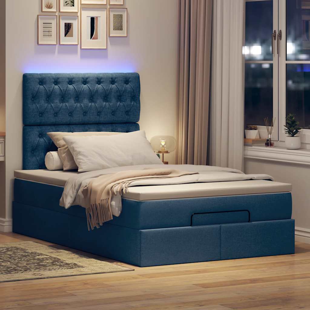 Otomanski krevet madracem i LED plava 120x190 cm tkanina