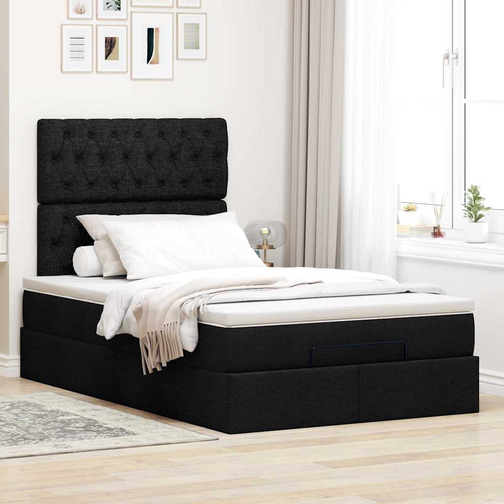 Otomanski okvir kreveta s madracem crni 120x200cm od tkanine
