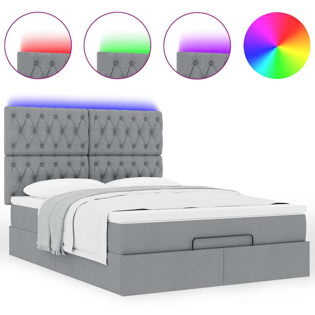 Otomanski krevet s madracem&LED svijetlosivi 140x190 cm tkanine