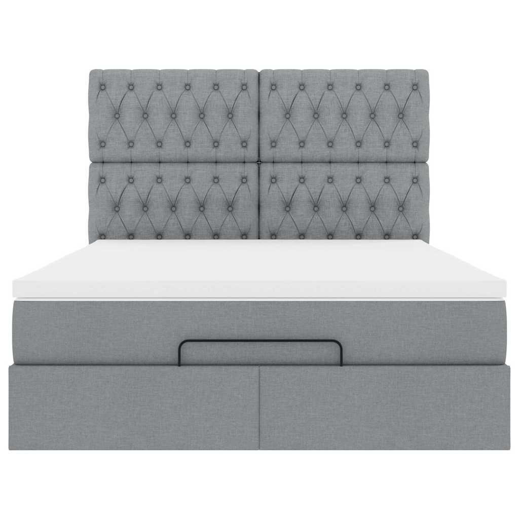 Otomanski krevet s madracem&LED svijetlosivi 140x190 cm tkanine
