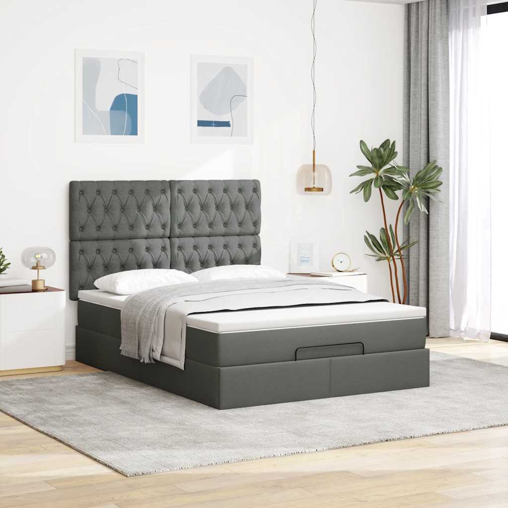 Otomanski krevet s madracem i LED tamnosivi 140x190 cm tkanine