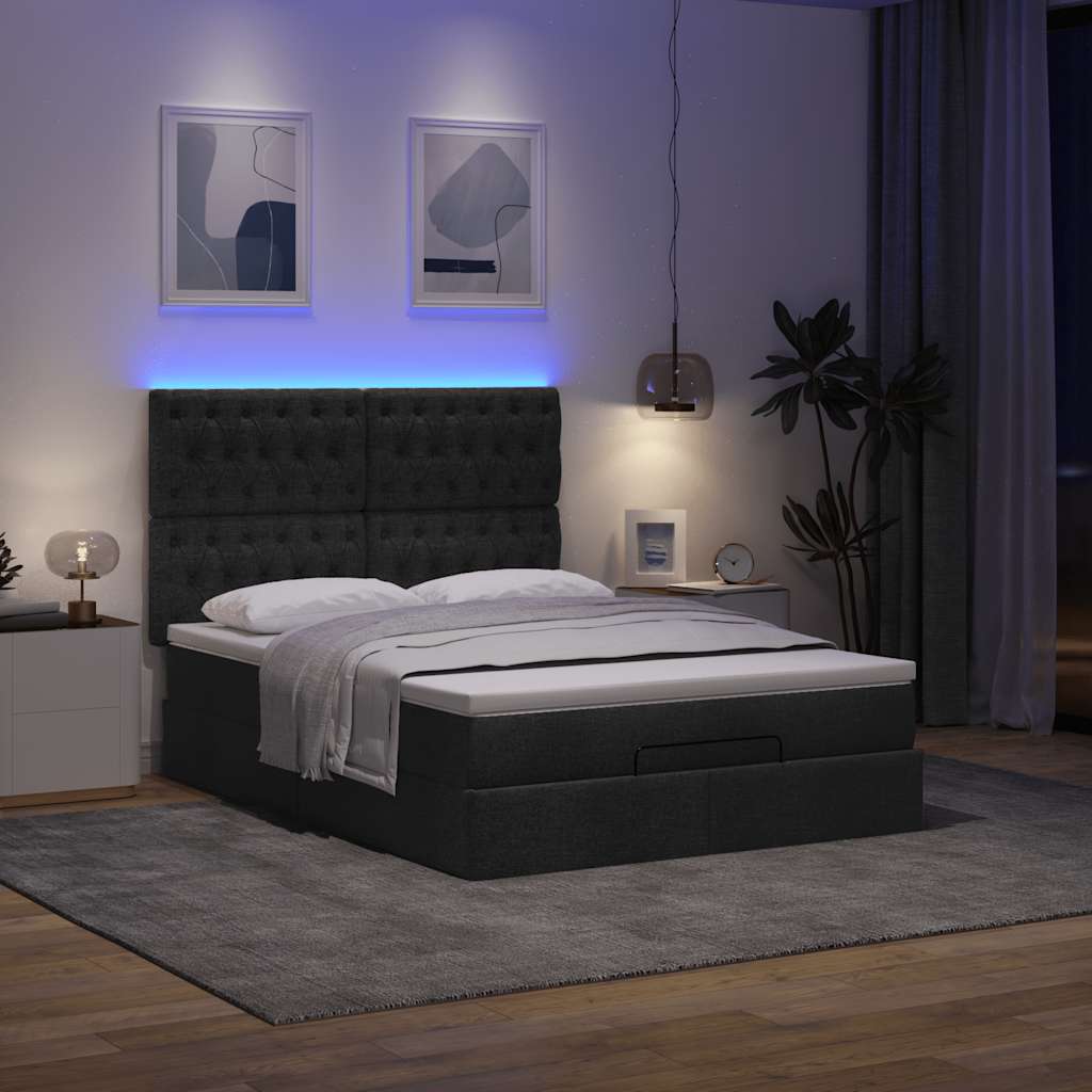 Otomanski krevet s madracem i LED crni 140x190 cm tkanine