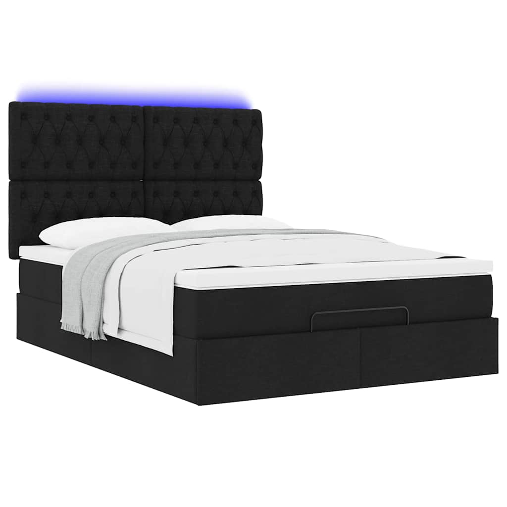 Otomanski krevet s madracem i LED crni 140x190 cm tkanine