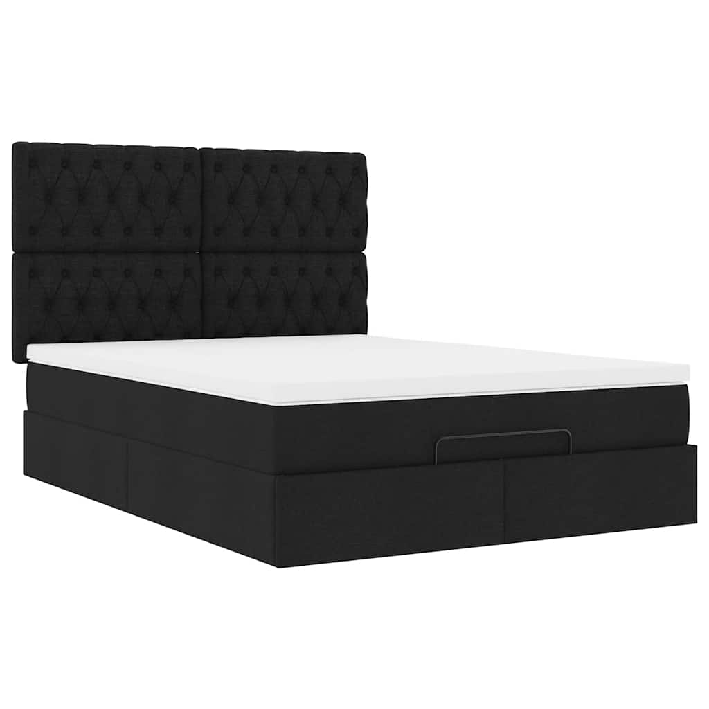 Otomanski krevet s madracem i LED crni 140x190 cm tkanine