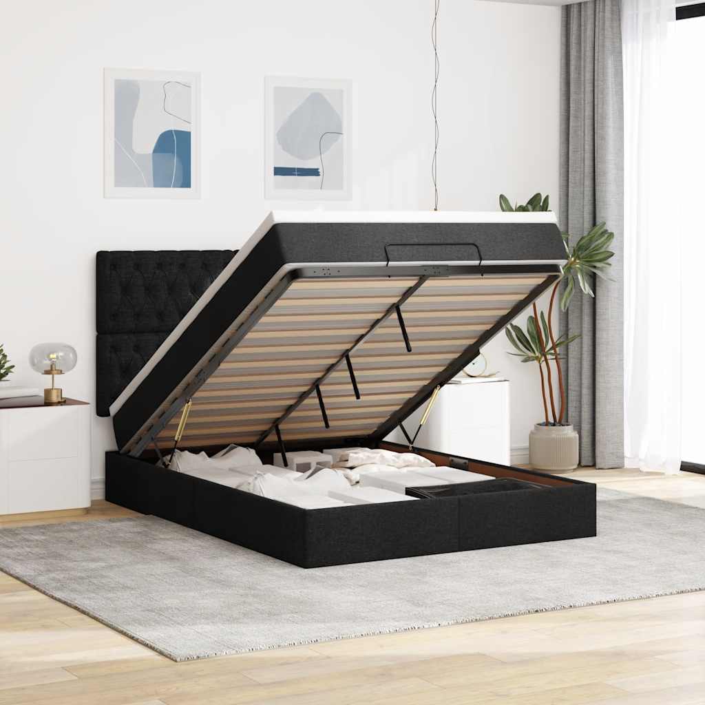 Otomanski krevet s madracem i LED crni 140x190 cm tkanine