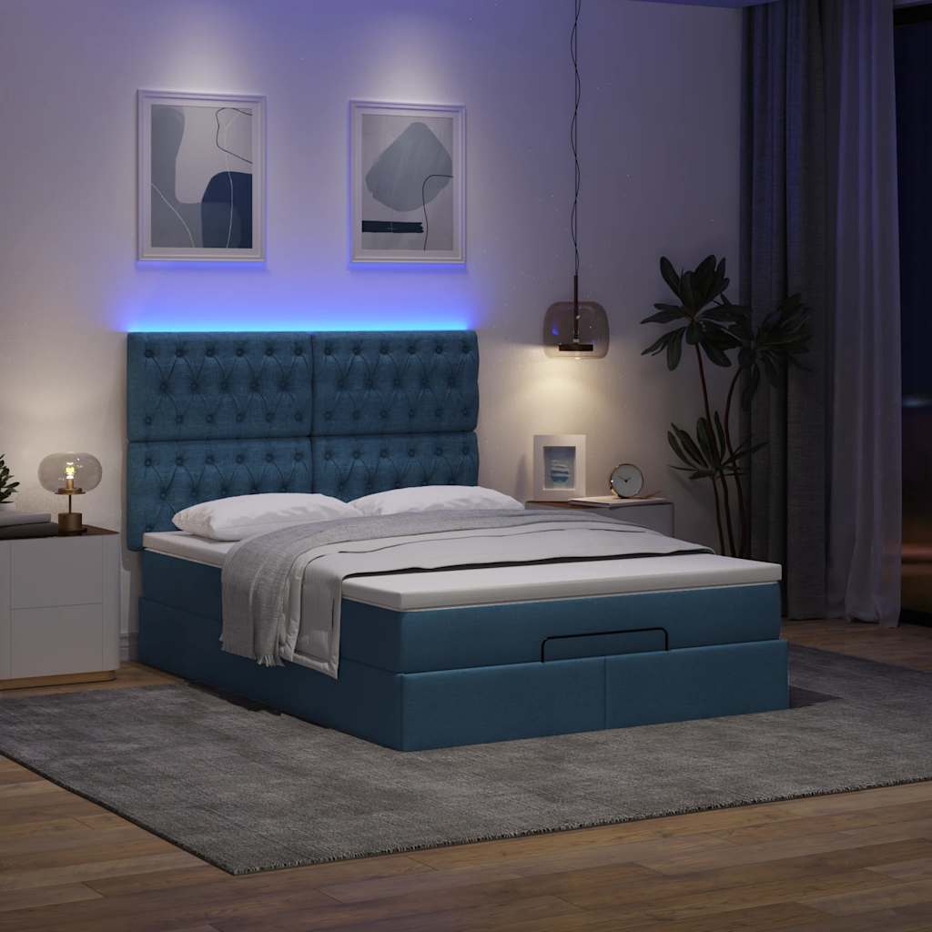 Otomanski krevet s madracem i LED plavi 140x190 cm tkanine