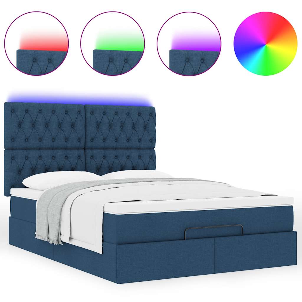 Otomanski krevet s madracem i LED plavi 140x190 cm tkanine