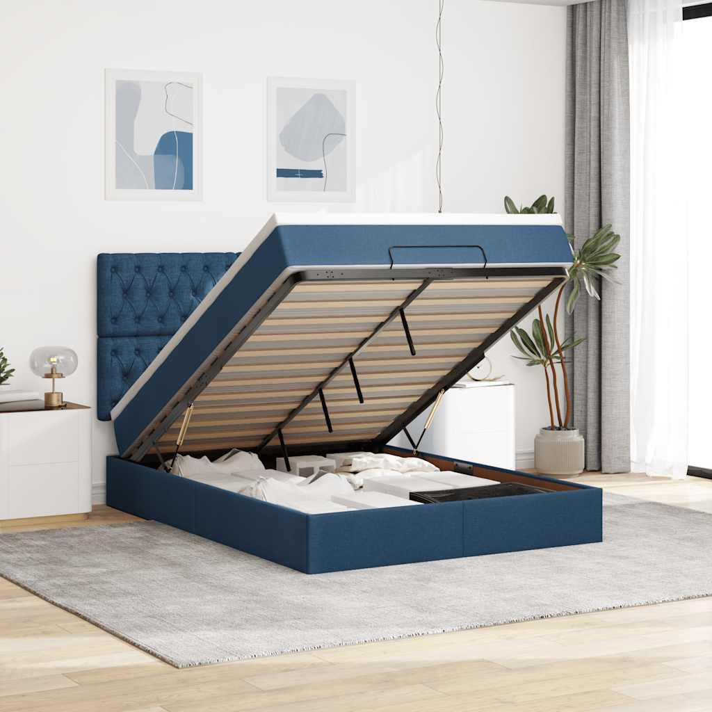 Otomanski krevet s madracem i LED plavi 140x190 cm tkanine