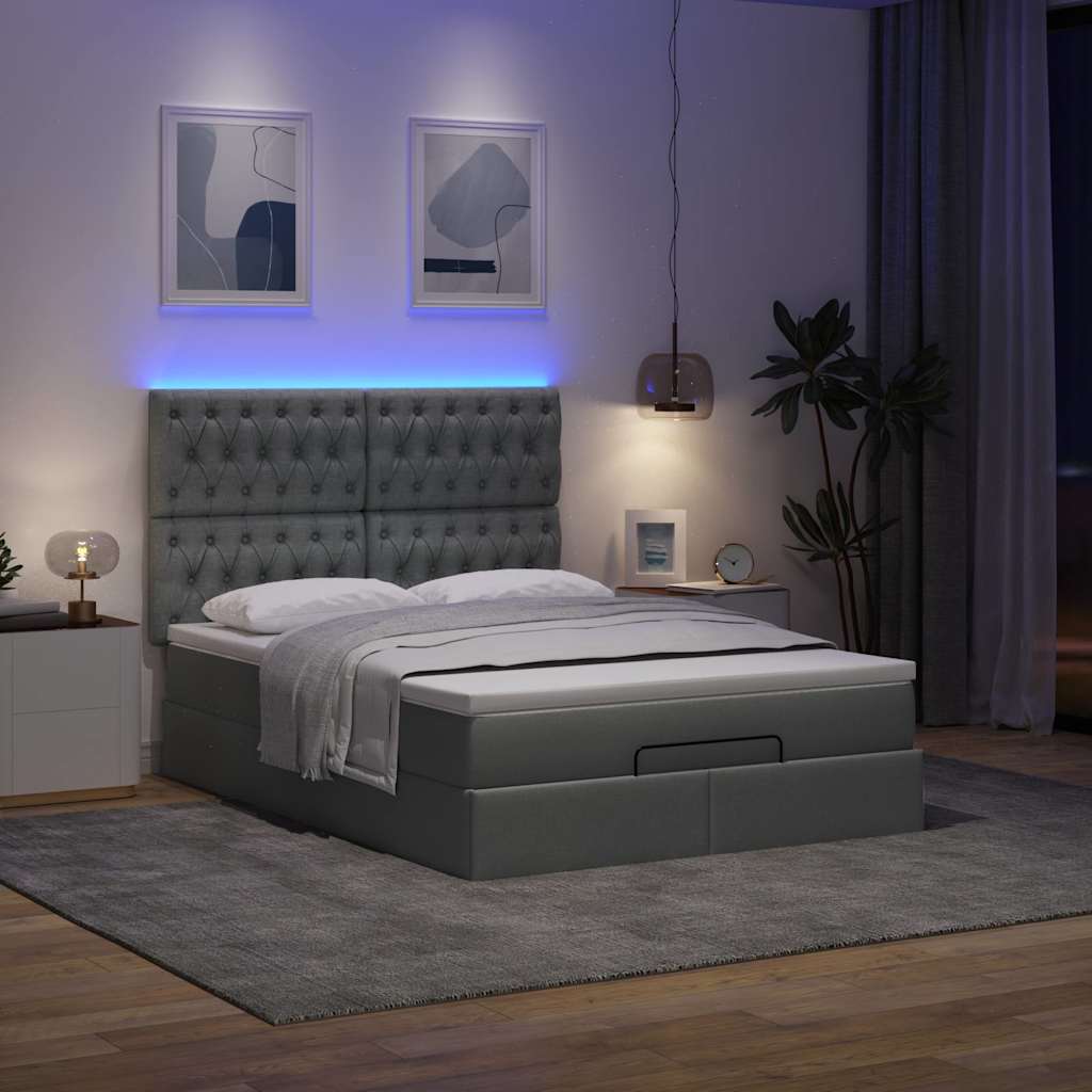 Otomanski krevet s madracem i LED tamnosivi 140x200 cm tkanine