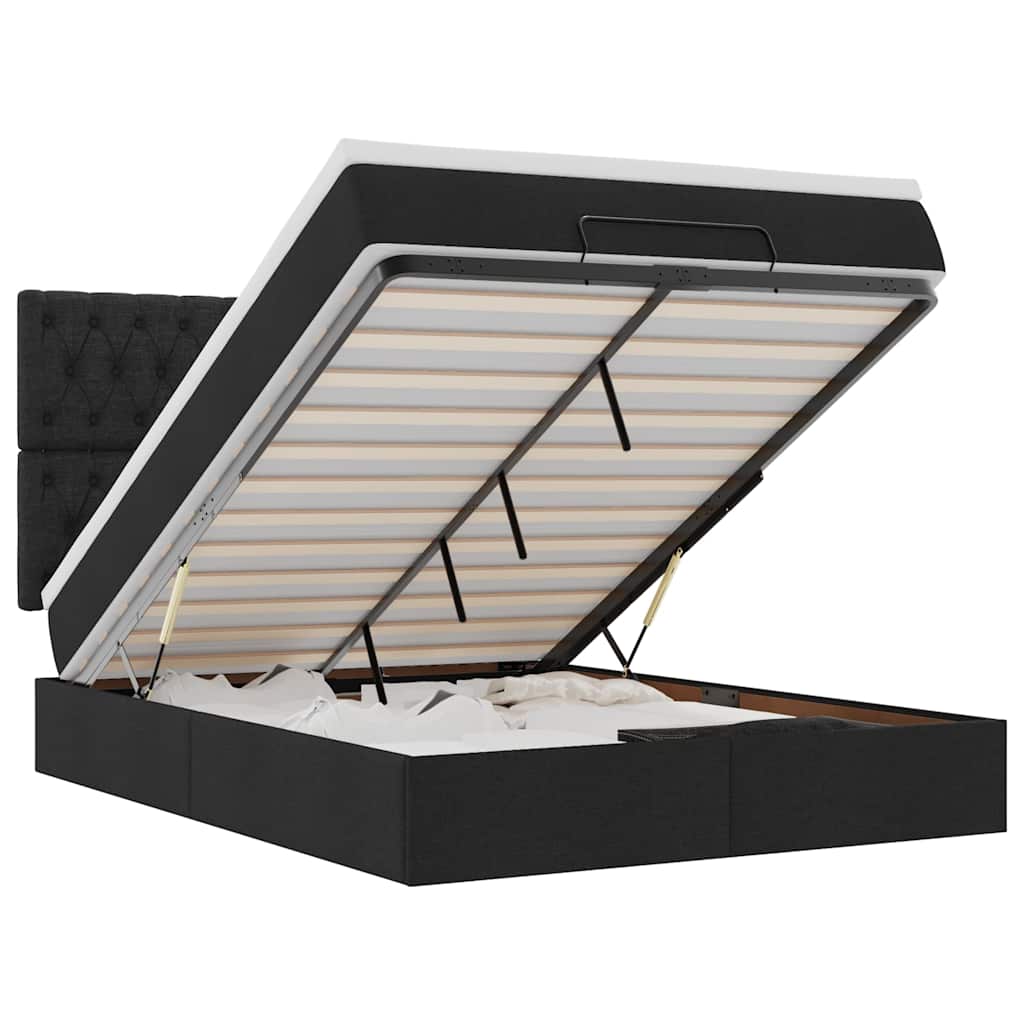 Otomanski krevet s madracem i LED crni 140x200 cm od tkanine