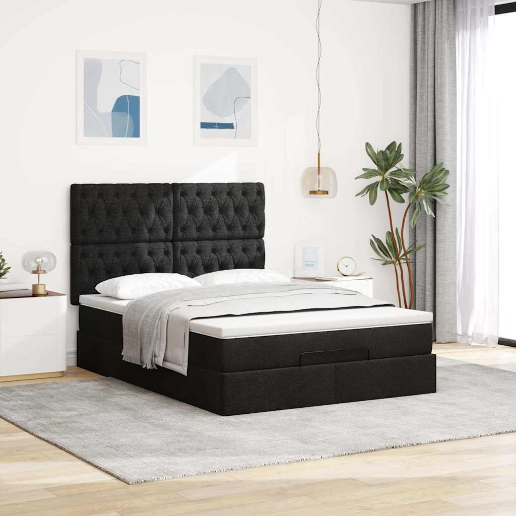 Otomanski krevet s madracem i LED crni 140x200 cm od tkanine