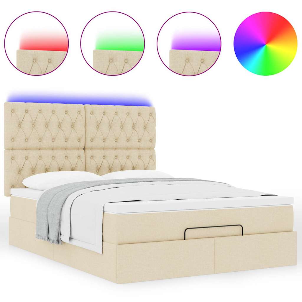 Otomanski krevet s madracem i LED krem 140x200 cm tkanine