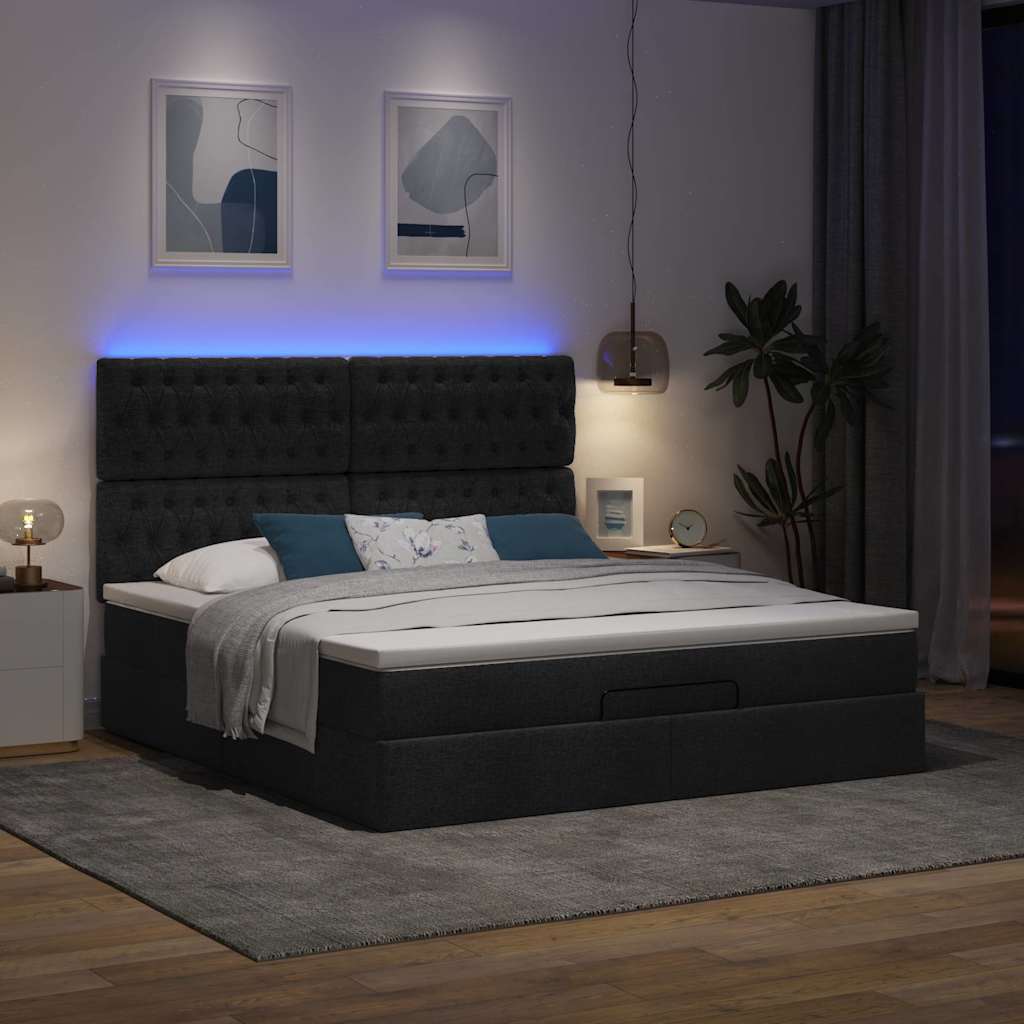 Otomanski krevet s madracem i LED crni 160x200cm tkanine