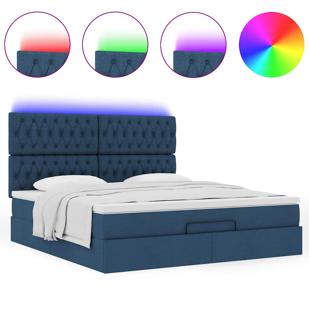 Otomanski krevet s madracem i LED plavi 160x200cm tkanine