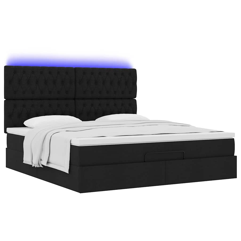 Otomanski krevet s madracem i LED crni 180x200cm od tkanine