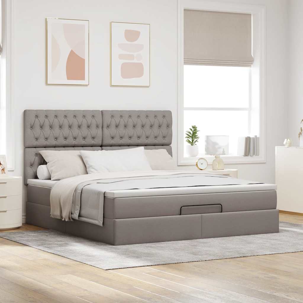 Otomanski krevet s madracem i LED smeđesivi 180x200 cm tkanine