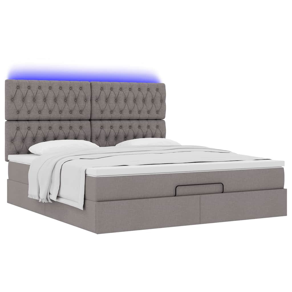 Otomanski krevet s madracem i LED smeđesivi 180x200 cm tkanine