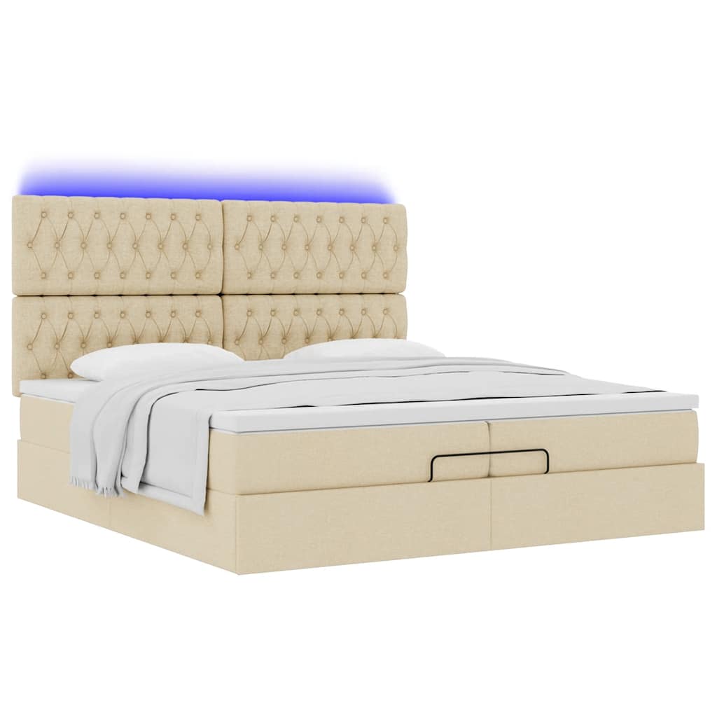 Otomanski okvir kreveta s madracima krem 200x200cm od tkanine