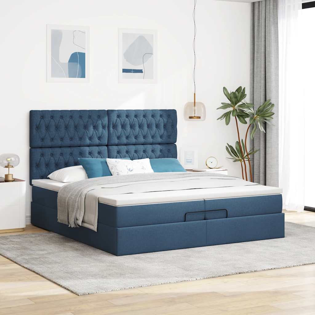 Otomanski okvir kreveta s madracima plavi 200x200cm tkanine
