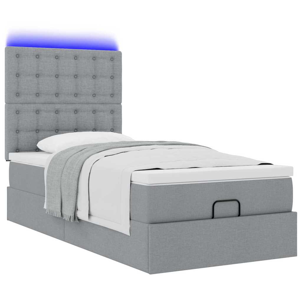 Otomanski krevet s madracem&LED svijetlosivi 90x200 cm tkanine