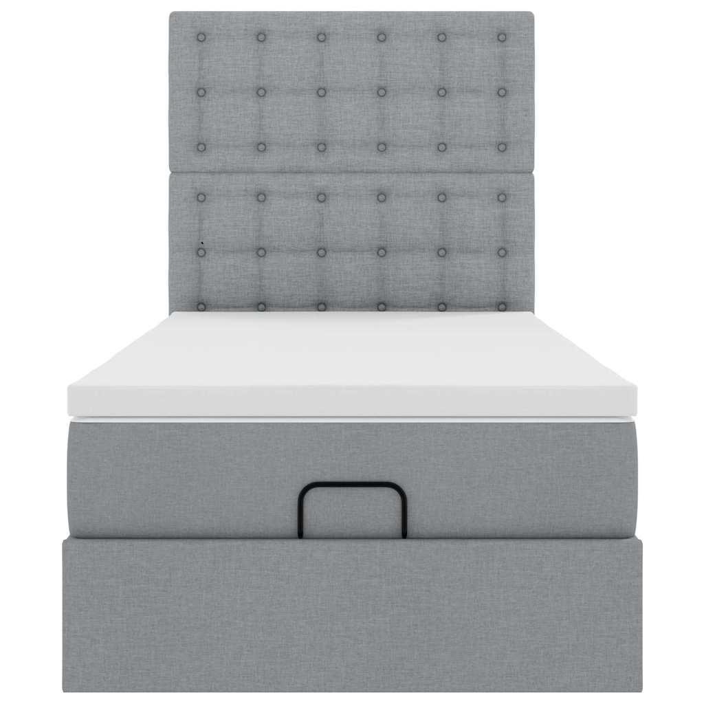 Otomanski krevet s madracem&LED svijetlosivi 90x200 cm tkanine