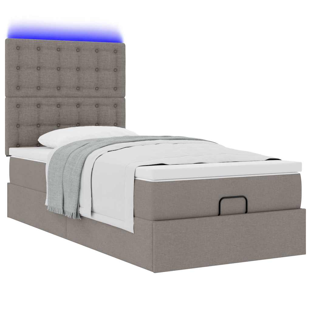Otomanski krevet s madracem i LED smeđesivi 90x200 cm tkanine