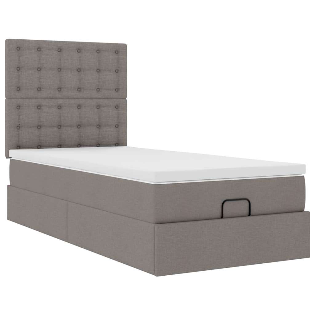 Otomanski krevet s madracem i LED smeđesivi 90x200 cm tkanine