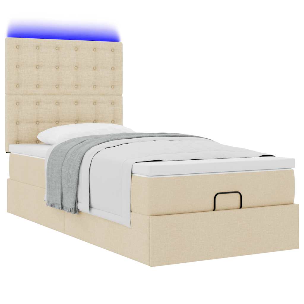 Otomanski krevet s madracem i LED krem 90x200 cm tkanine