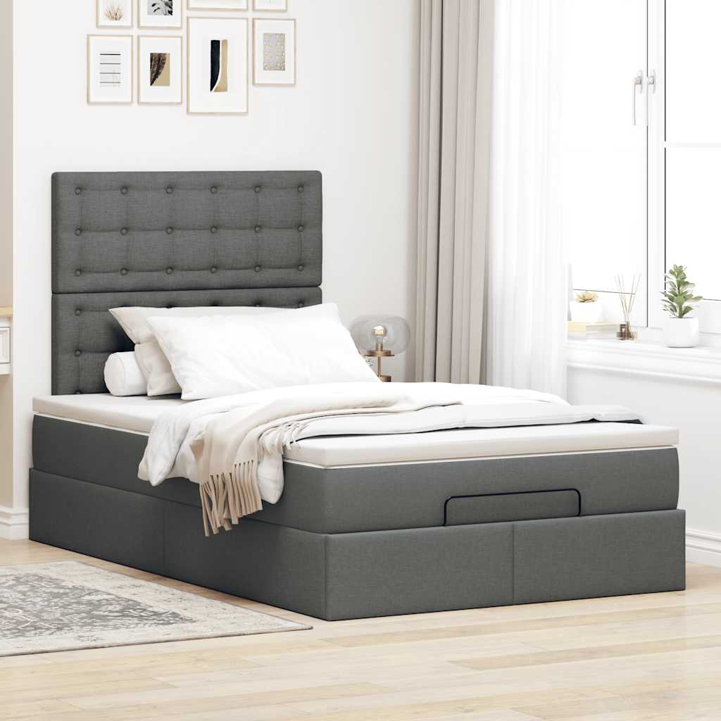 Otomanski krevet s madracem i LED tamnosivi 120x190 cm tkanine