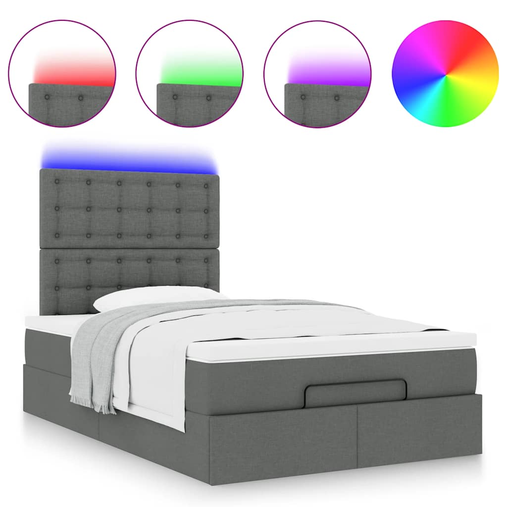 Otomanski krevet s madracem i LED tamnosivi 120x190 cm tkanine