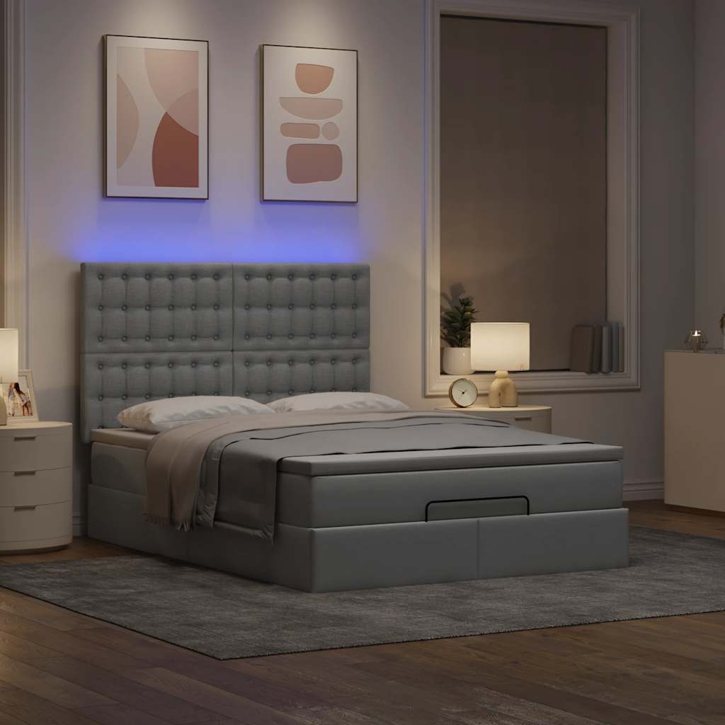 Otomanski krevet s madracem&LED svijetlosivi 140x190 cm tkanine