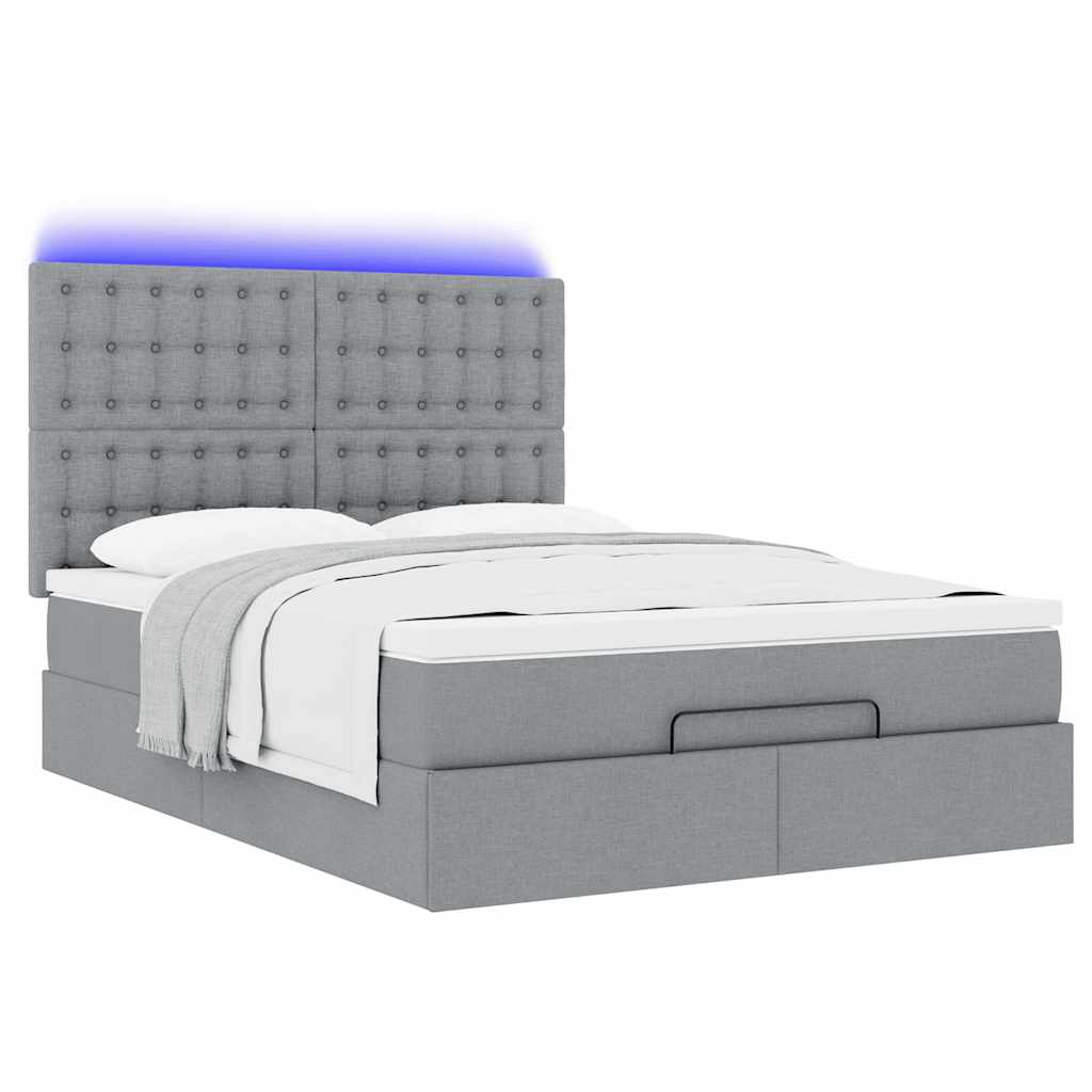 Otomanski krevet s madracem&LED svijetlosivi 140x190 cm tkanine