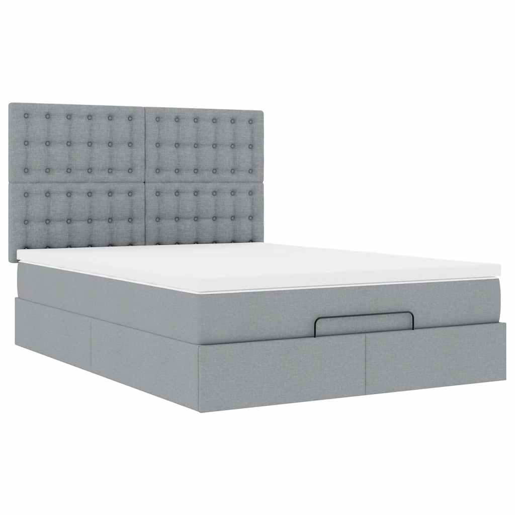 Otomanski krevet s madracem&LED svijetlosivi 140x190 cm tkanine