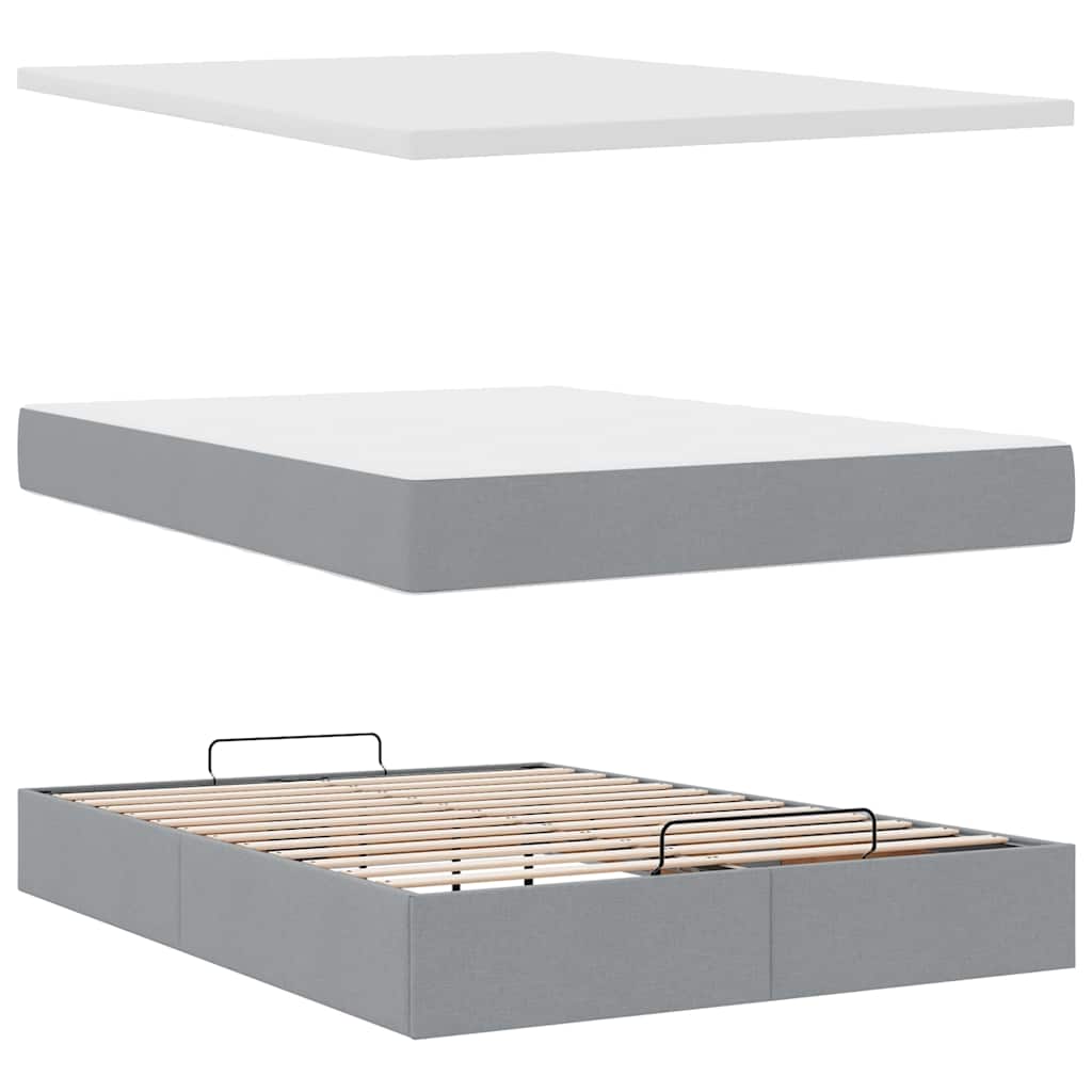 Otomanski krevet s madracem&LED svijetlosivi 140x190 cm tkanine