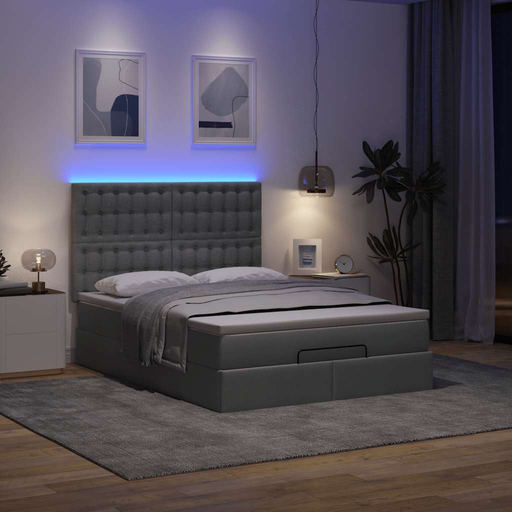 Otomanski krevet s madracem i LED tamnosivi 140x190 cm tkanine