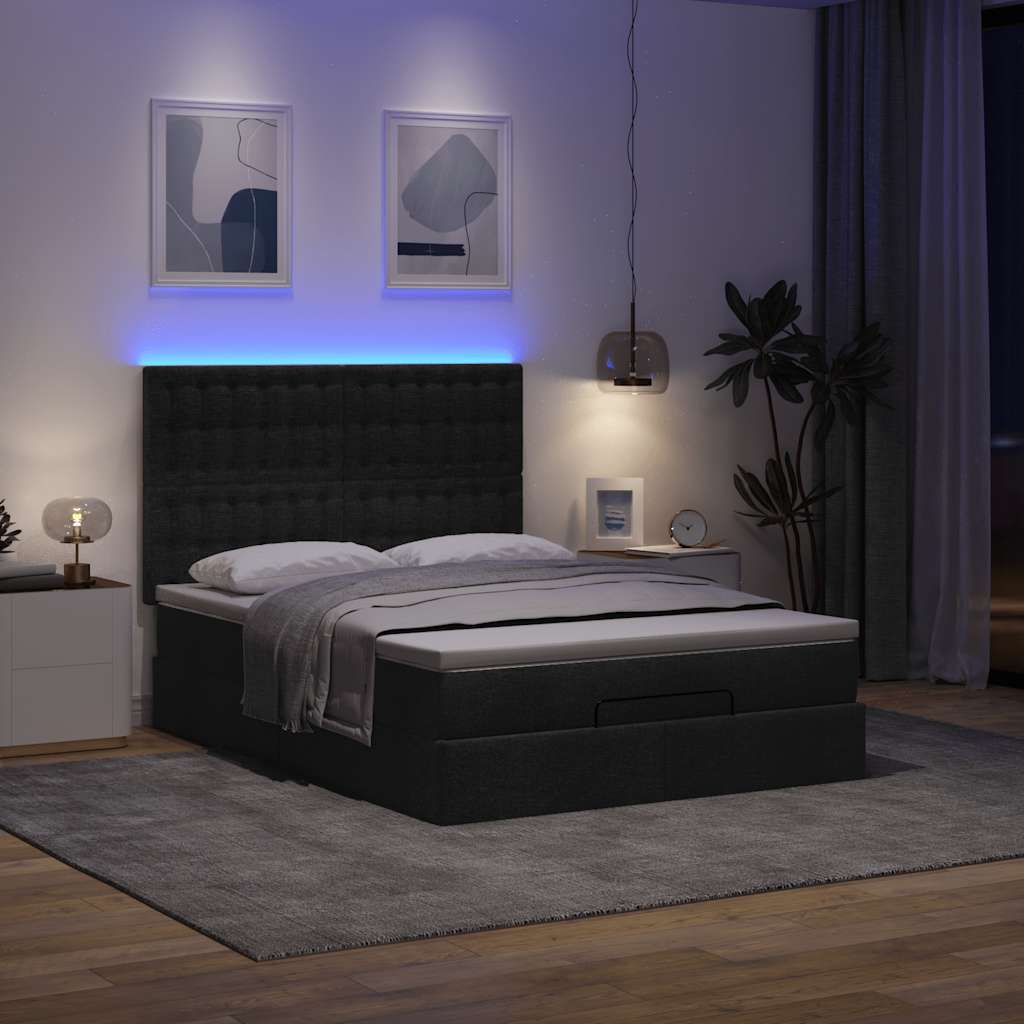 Otomanski krevet s madracem i LED crni 140x190 cm tkanine