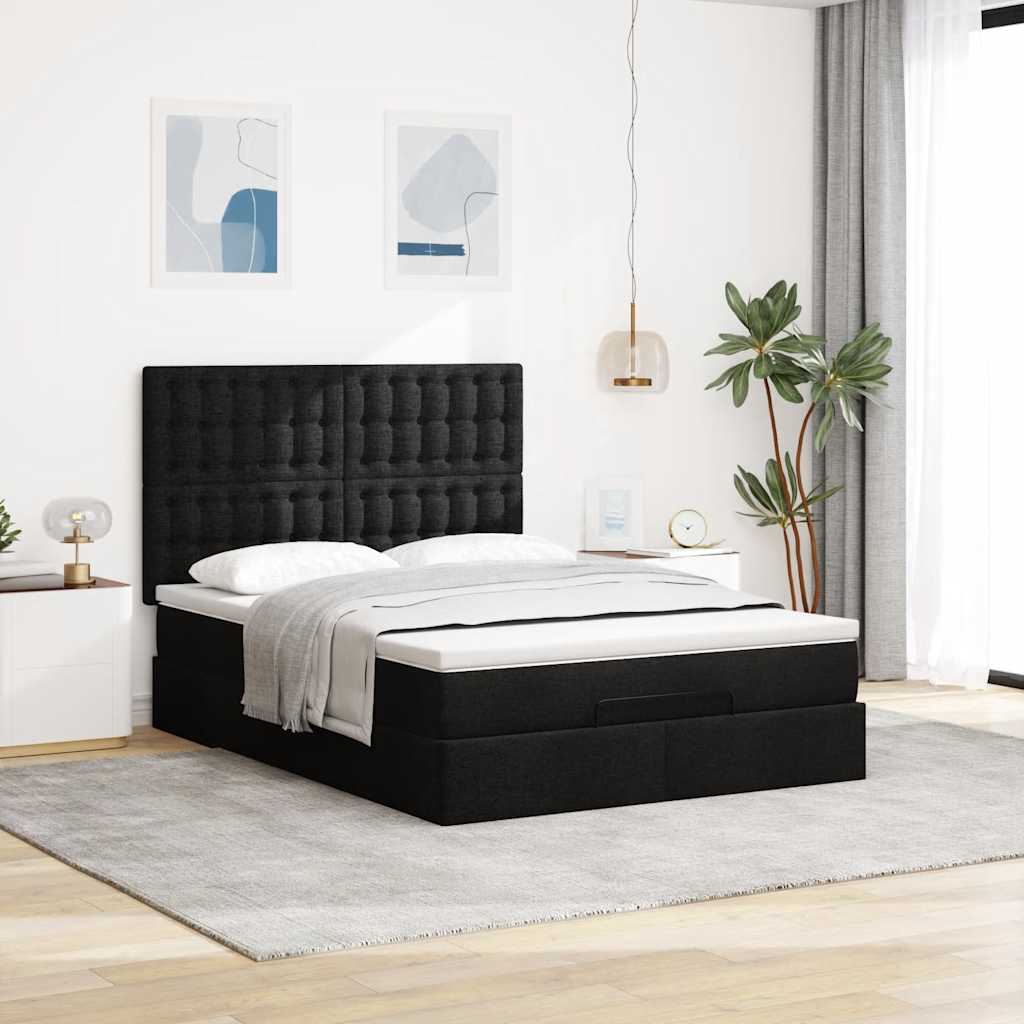 Otomanski krevet s madracem i LED crni 140x190 cm tkanine