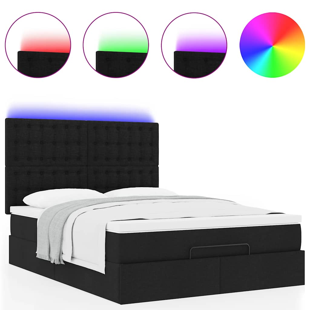 Otomanski krevet s madracem i LED crni 140x190 cm tkanine