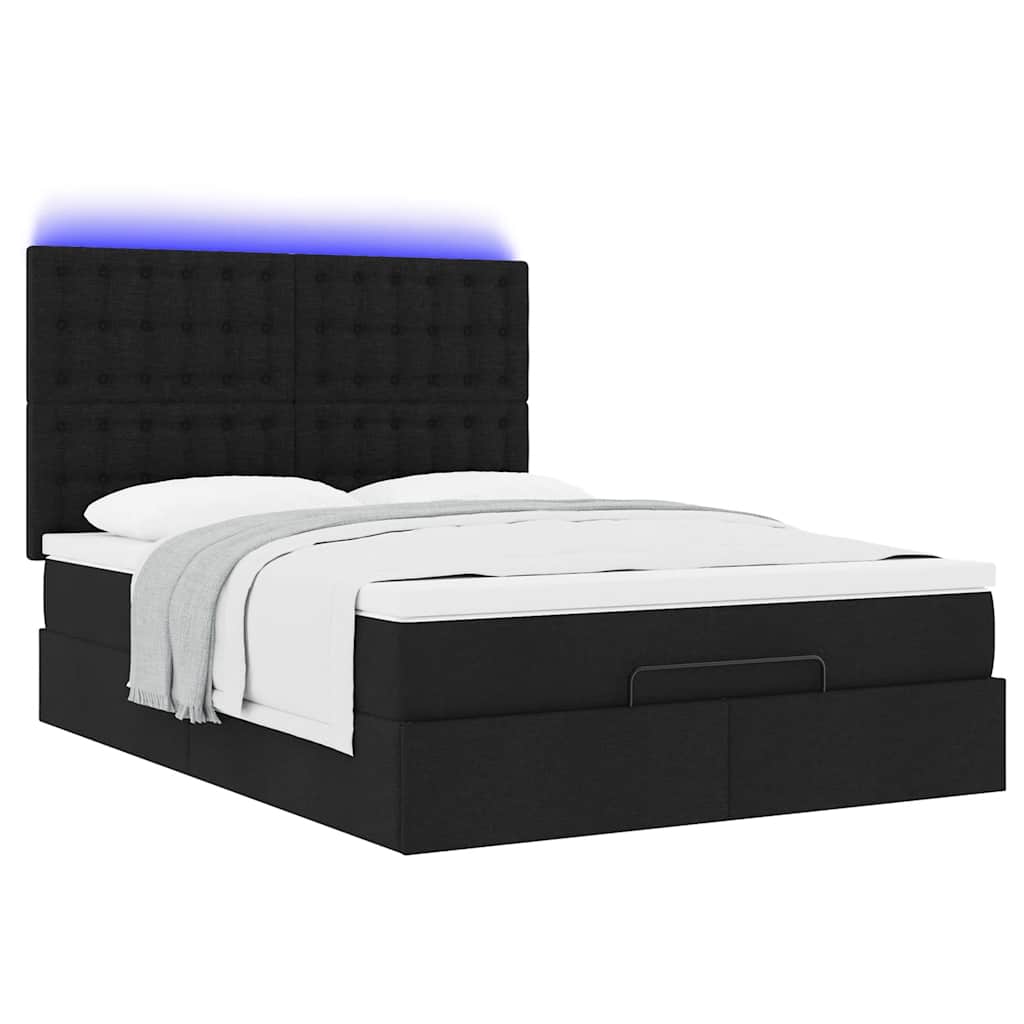 Otomanski krevet s madracem i LED crni 140x190 cm tkanine