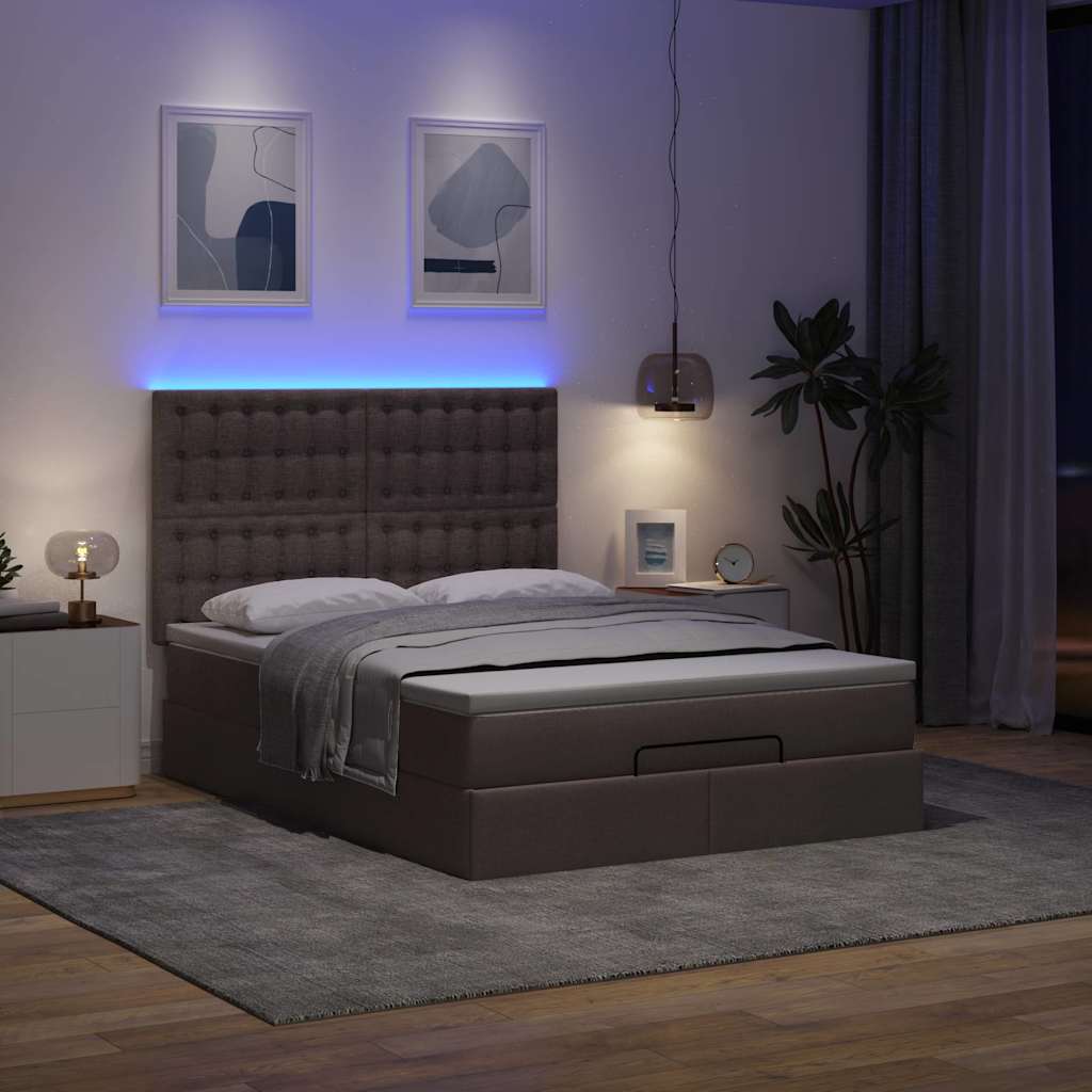 Otomanski krevet s madracem i LED tamnosmeđi 140x190 cm tkanine